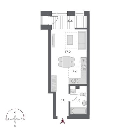 Планировка Студия 32,2 м²