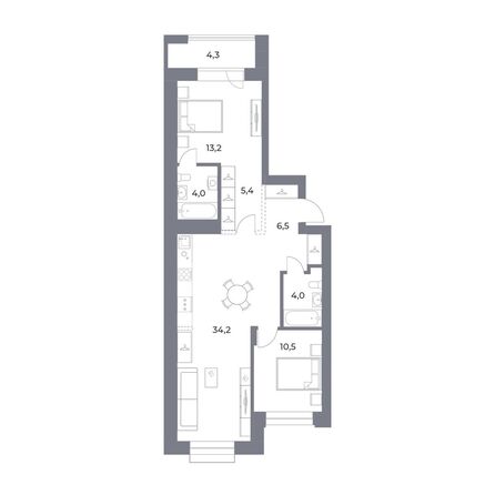 Планировка 2-комн 82,1, 82,2 м²
