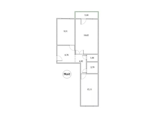 Планировка 2-комнатной квартиры 58,62 кв.м