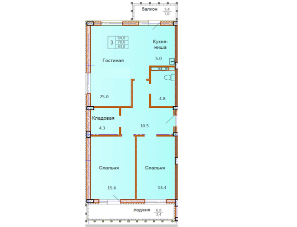 Планировка 3-комн 83 м²