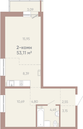 Планировка 2-комн 52,76, 53,11 м²