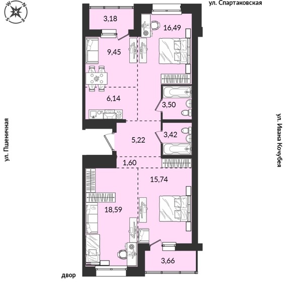 Планировка 3-комн 86,99 м²