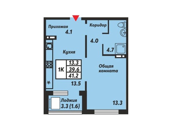 Планировка 1-комнатной квартиры 41,2 кв.м