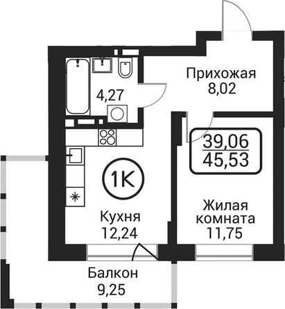 Планировка 1-комн 36,28 м²