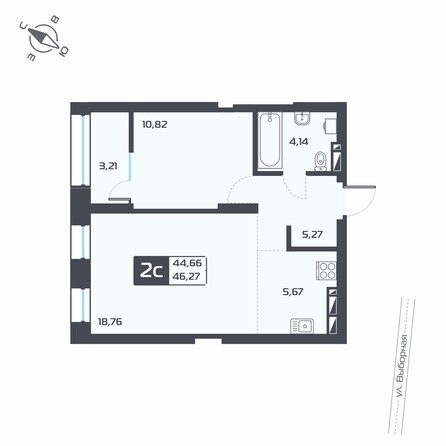 Планировка 2-комн 46,27 м²