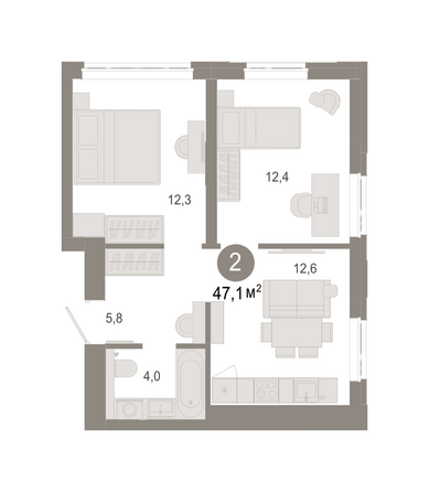 Планировка 2-комн 47,11 м²