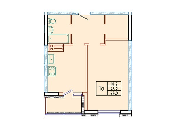 Планировка двухкомнатной квартиры 44,9 кв.м