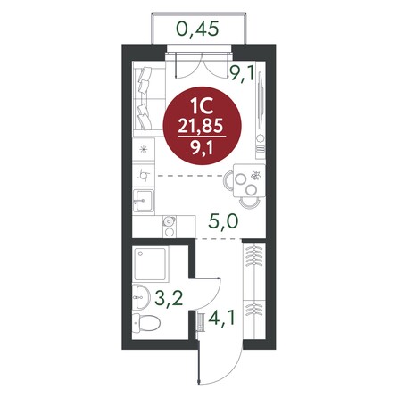 Планировка Студия 21,85 м²