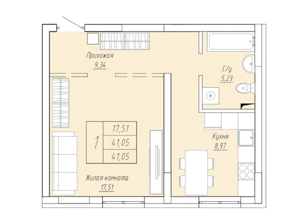 Планировка 1-комн 41,05, 63,26 м²