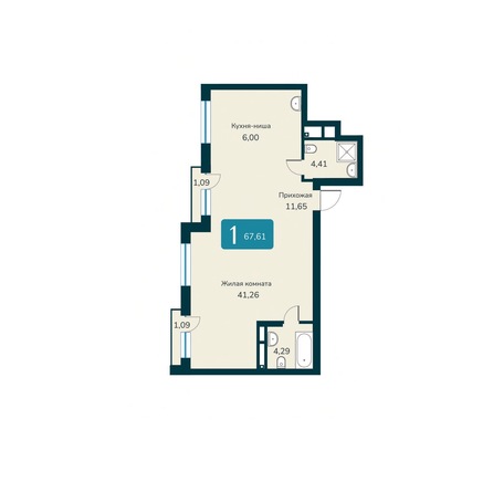 Планировка 3-комн 67,61 м²