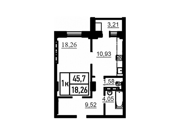 Планировка однокомнатной квартиры 45,7 кв.м