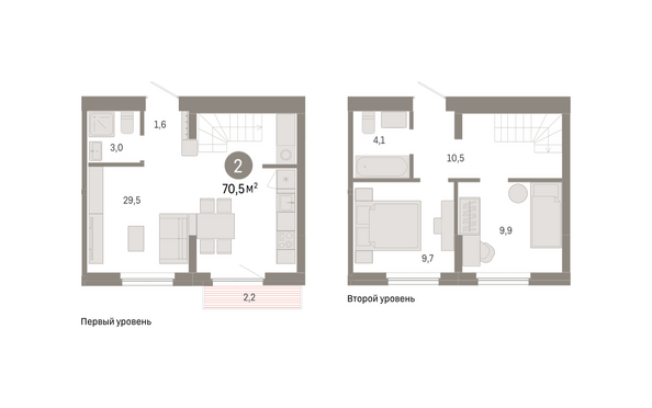 Планировка 2-комн 70,45 м²