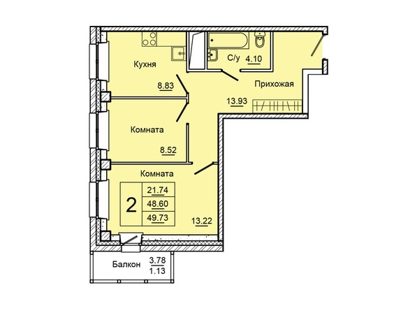 Планировка двухкомнатной квартиры 49,73 кв.м