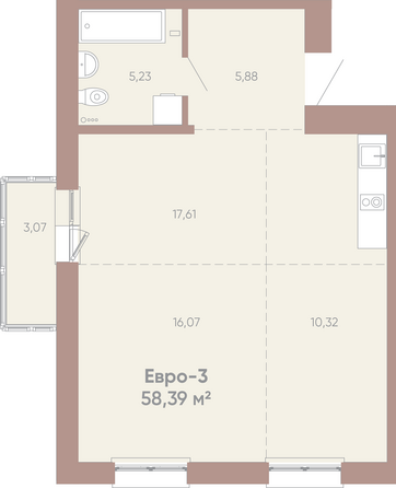 Планировка 2-комн 58,25, 58,39 м²