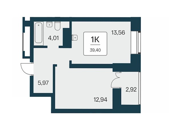 Планировка 1-комн 39,4 м²