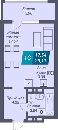 Планировка Студия 29,11 м²