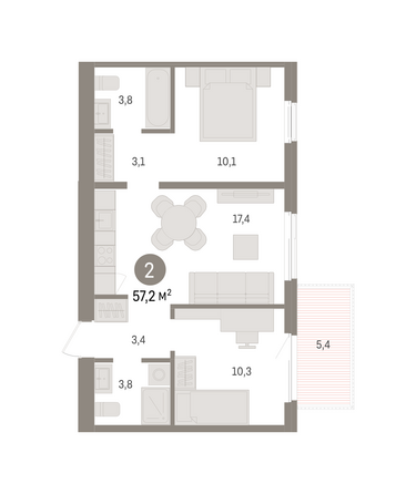 Планировка 2-комн 57,24 м²