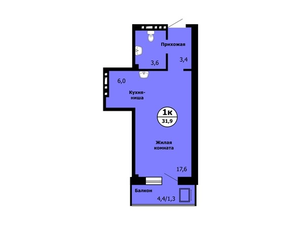 Планировка Студия 31,9 - 32,3 м²