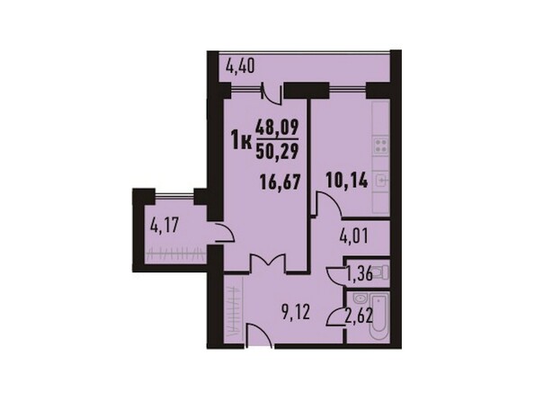 Планировка однокомнатной квартиры 50,29 кв.м