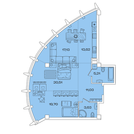 Планировка 3-комн 90,83, 91,66 м²