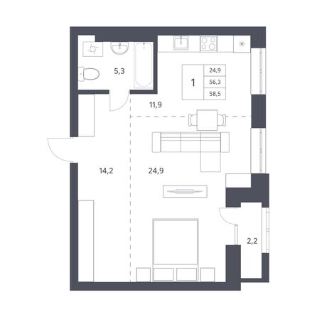 Планировка Студия 56,3 м²