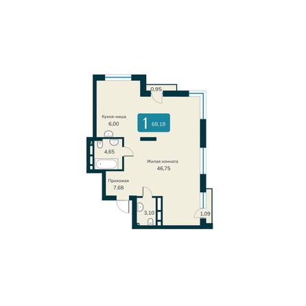 Планировка 3-комн 68,18, 68,3 м²