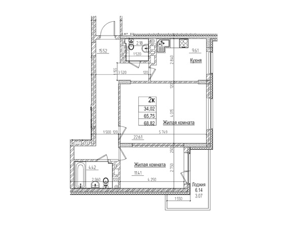 Планировка 2-комн 65,7 м²