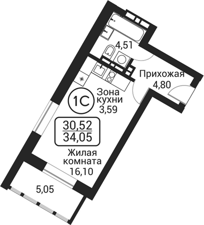 Планировка Студия 29, 29,42 м²
