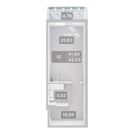 Планировка 1-комн 43,03 м²