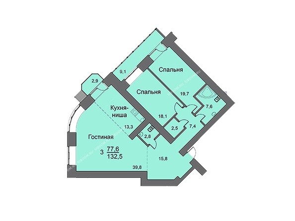 Планировка трехкомнатной квартиры 132,4 кв.м