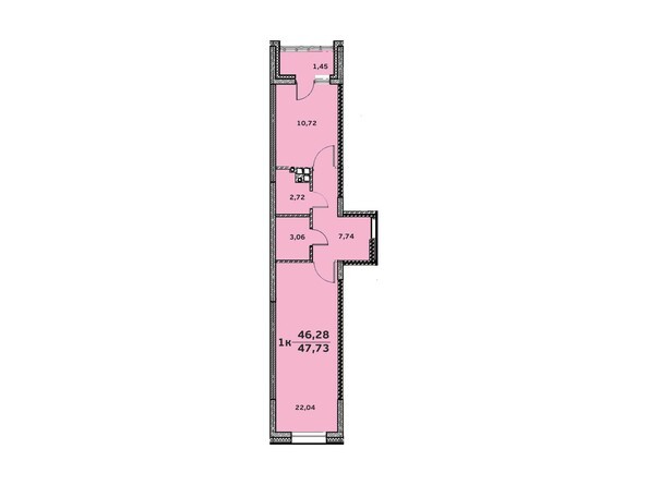 Планировка 1-комнатной квартиры 47,73 кв.м