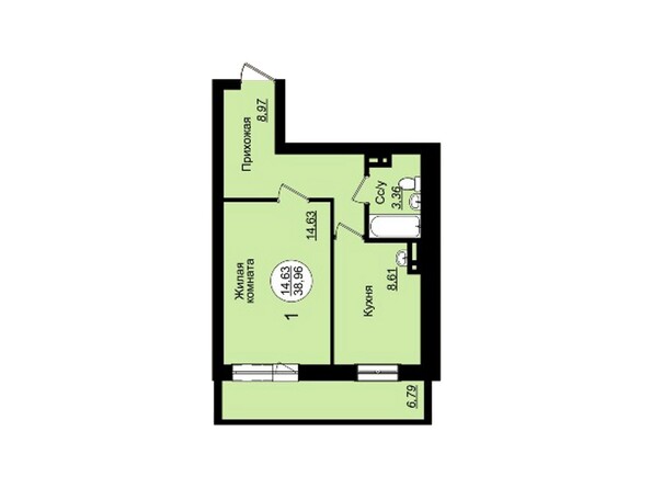 Планировка однокомнатной квартиры 38,96 кв.м