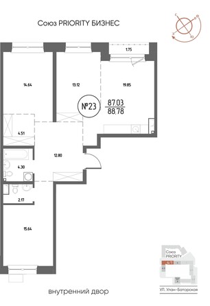 Планировка 3-комн 88,78 м²