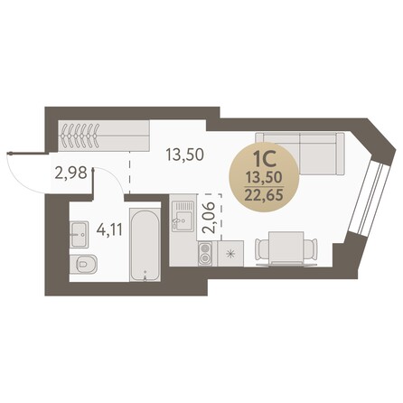 Планировка Студия 22,65 м²