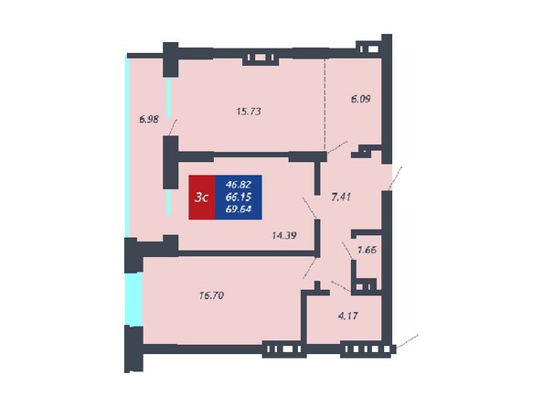 Планировка 3-комнатной квартиры 66,15, 65,54 и 62,5 кв.м
