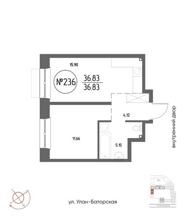 Планировка 1-комн 36,83 м²