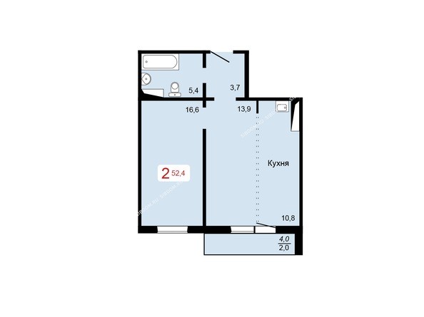 Планировка двухкомнатной квартиры 52,4 кв.м