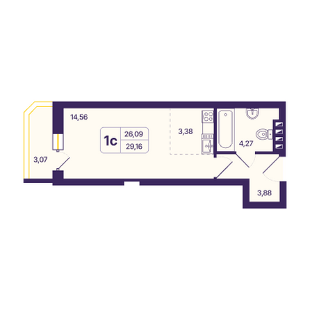 Планировка Студия 28,92 - 29,38 м²