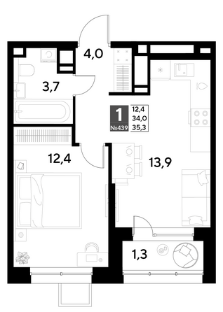 Планировка 1-комн 35,3 м²