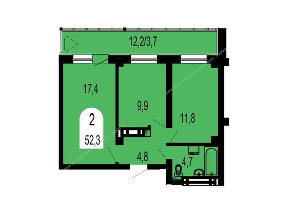 Планировка двухкомнатной квартиры 52,3 кв.м