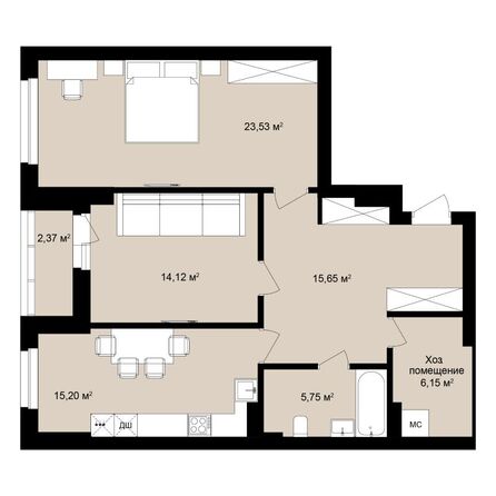 Планировка 3-комн 76,29, 76,47 м²