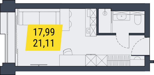 Планировка 1-комн 21,11 м²