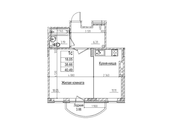 Планировка Студия 38,6 м²