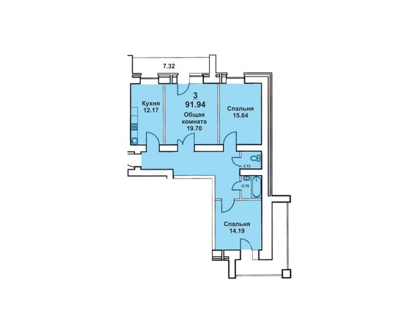 Планировка трёхкомнатной квартиры 91,94 кв.м