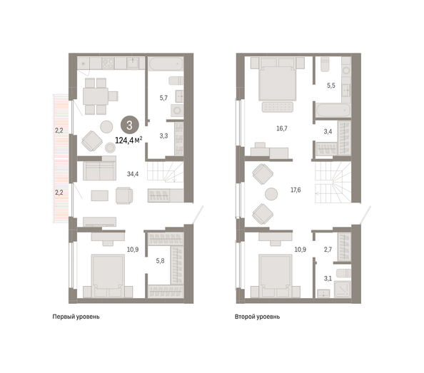 Планировка 3-комн 124,36 м²