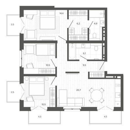 Планировка 4-комн 95,85 м²