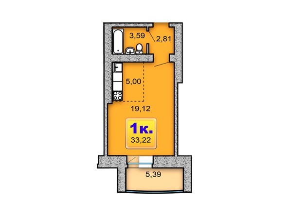 Планировка 1-комнатной квартиры 33,22 кв.м