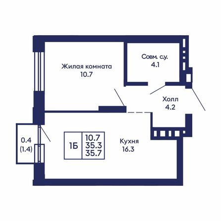 Планировка 1-комн 35,7 м²