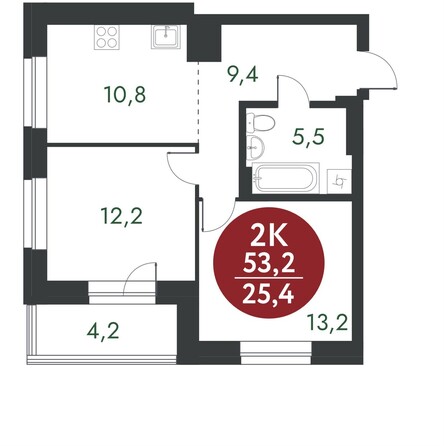 Планировка 2-комн 53,2 м²