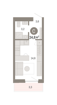 Планировка Студия 24,76 м²